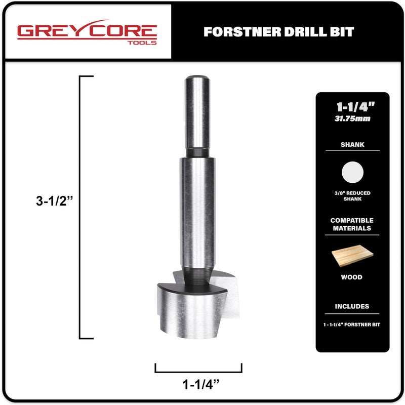 Greycore Tools 1-1/4 Inch x 3-1/2 Inch Forstner Drill Bit, High Speed Steel for Woodworking - Hardwood, Softwood and Plywood (1-1/4    Forstner) - Image 2